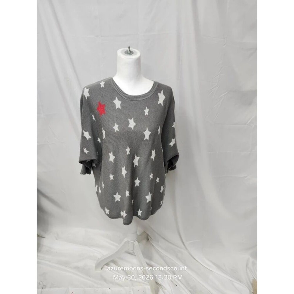 OVLA Gray Star Sweater Top Womens SZ  L Soft Knit Casual